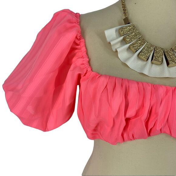 LPA Caspian Tube Top Neon Pink Women’s Small Puff Sleeves NEW - Picture 4 of 8